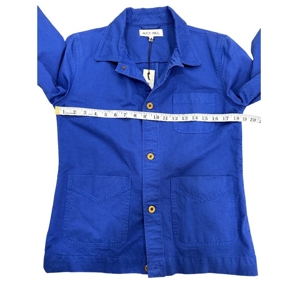 Alex Mill Herringbone Distressed Jacket Worker Chore Electric Blue Men Size S - Picture 10 of 13